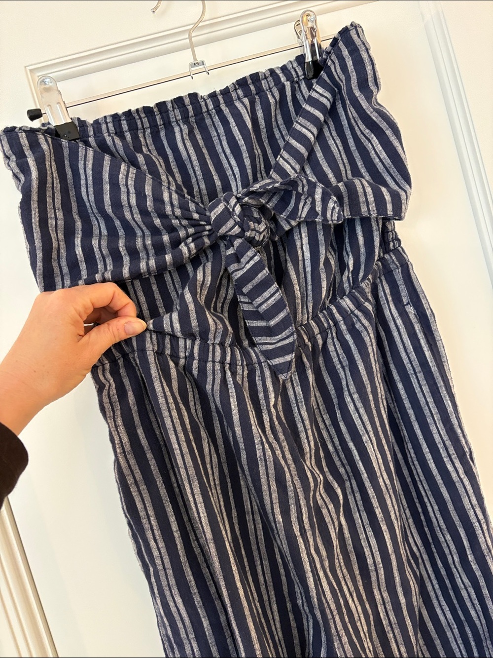 Aerie Navy and White Striped Strapless Jumpsuit with Cute Tie Bust - Picture 5 of 11
